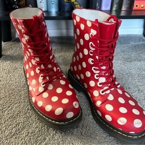 Dr. Martens Concert/Rain boots. Drench red polka dot